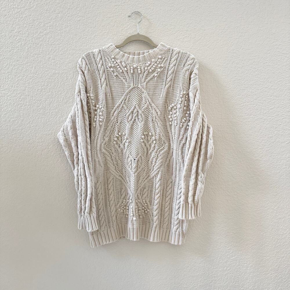 Textured Cable Knit Cream Sweater